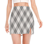 Grey Argyle Pattern Print Side Slit Mini Skirt