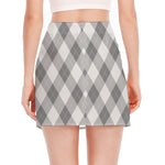 Grey Argyle Pattern Print Side Slit Mini Skirt