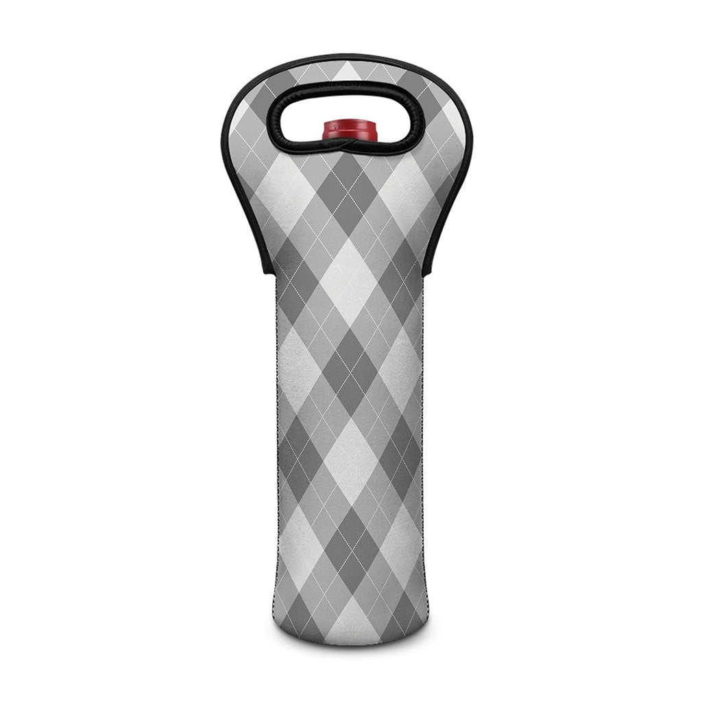 Grey Argyle Pattern Print Single Neoprene Wine Tote