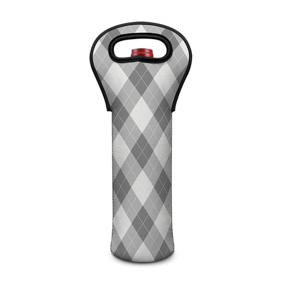 Grey Argyle Pattern Print Single Neoprene Wine Tote
