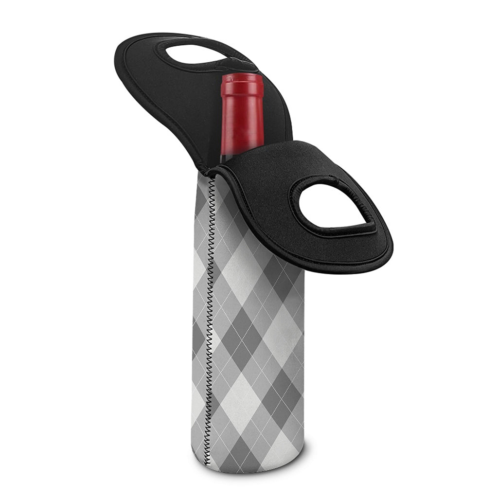 Grey Argyle Pattern Print Single Neoprene Wine Tote