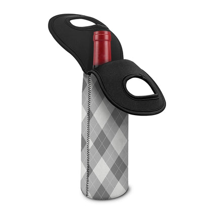 Grey Argyle Pattern Print Single Neoprene Wine Tote