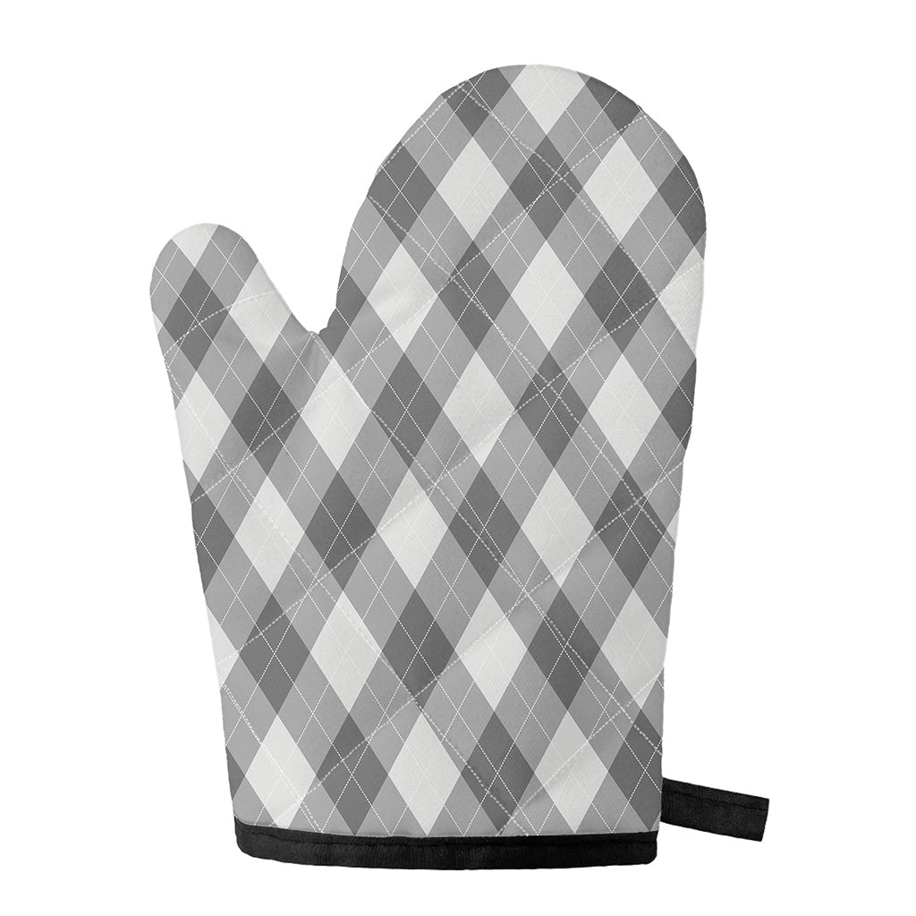 Grey Argyle Pattern Print Single Oven Mitt