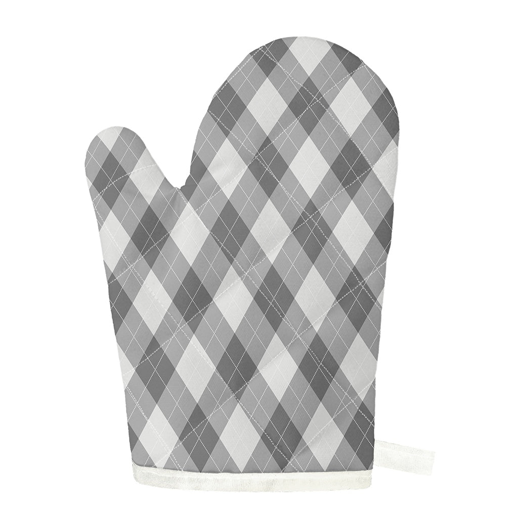 Grey Argyle Pattern Print Single Oven Mitt