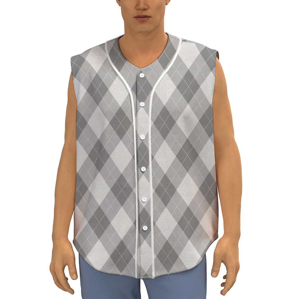Grey Argyle Pattern Print Sleeveless Baseball Jersey