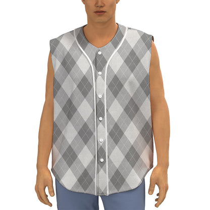 Grey Argyle Pattern Print Sleeveless Baseball Jersey