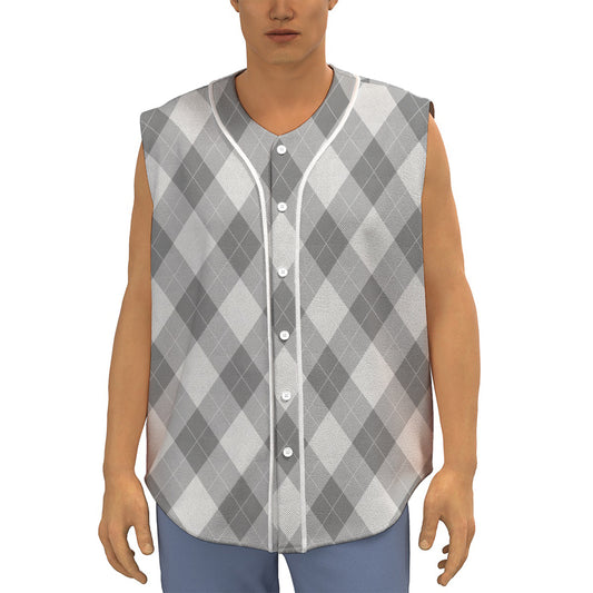 Grey Argyle Pattern Print Sleeveless Baseball Jersey