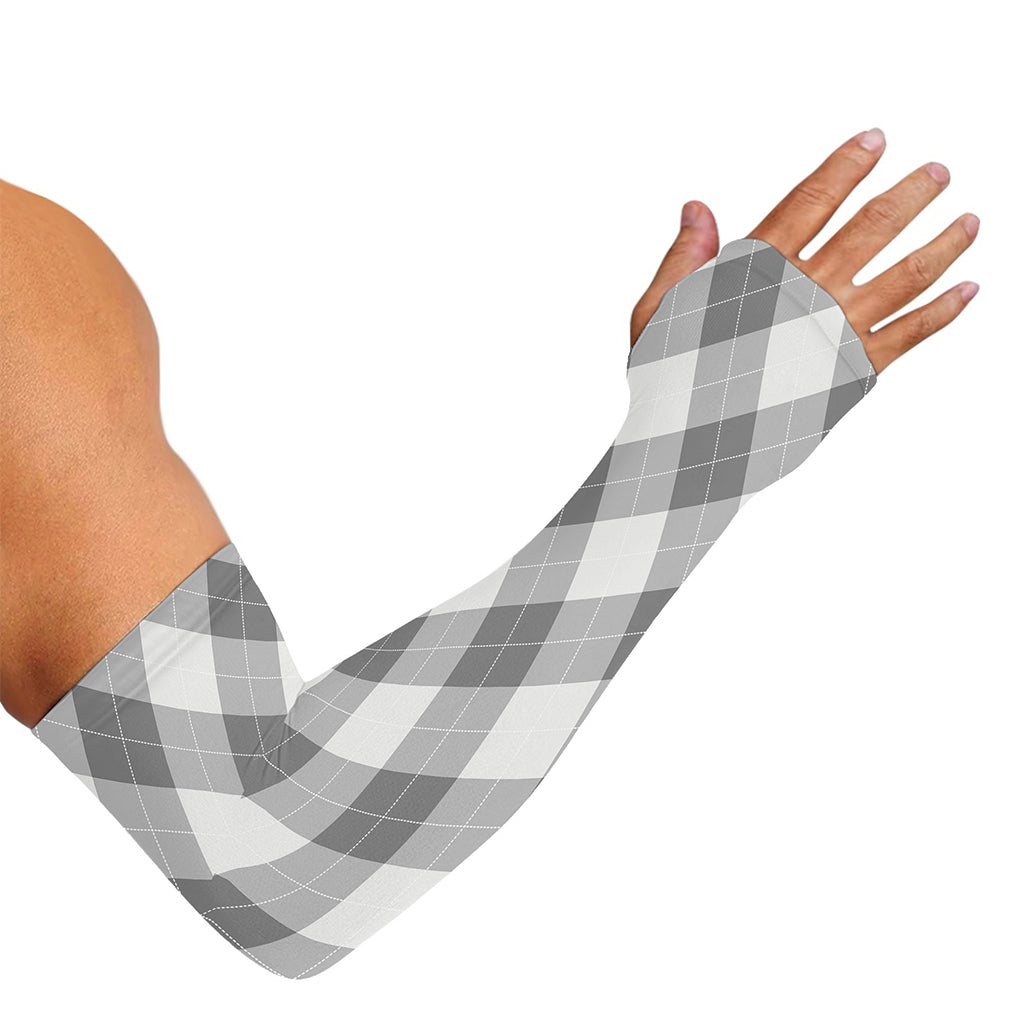Grey Argyle Pattern Print Sun Protection Arm Sleeves