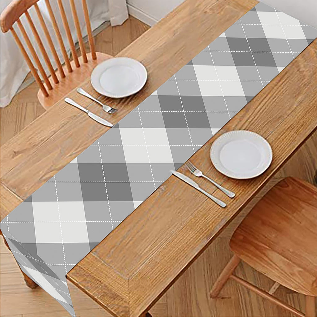 Grey Argyle Pattern Print Table Runner
