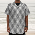 Grey Argyle Pattern Print Textured Short Sleeve Shirt