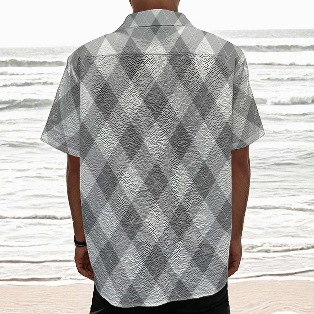 Grey Argyle Pattern Print Textured Short Sleeve Shirt