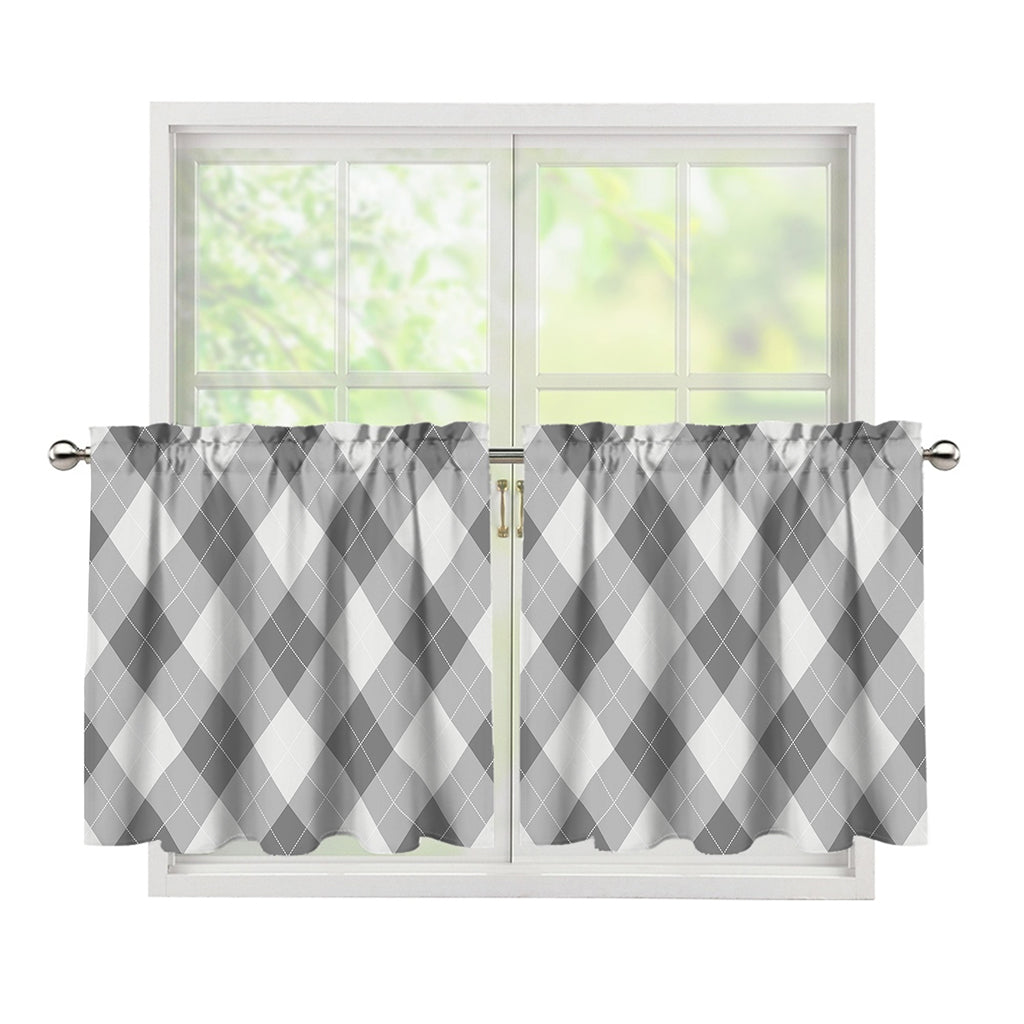 Grey Argyle Pattern Print Tier Curtains
