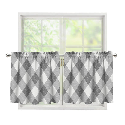 Grey Argyle Pattern Print Tier Curtains