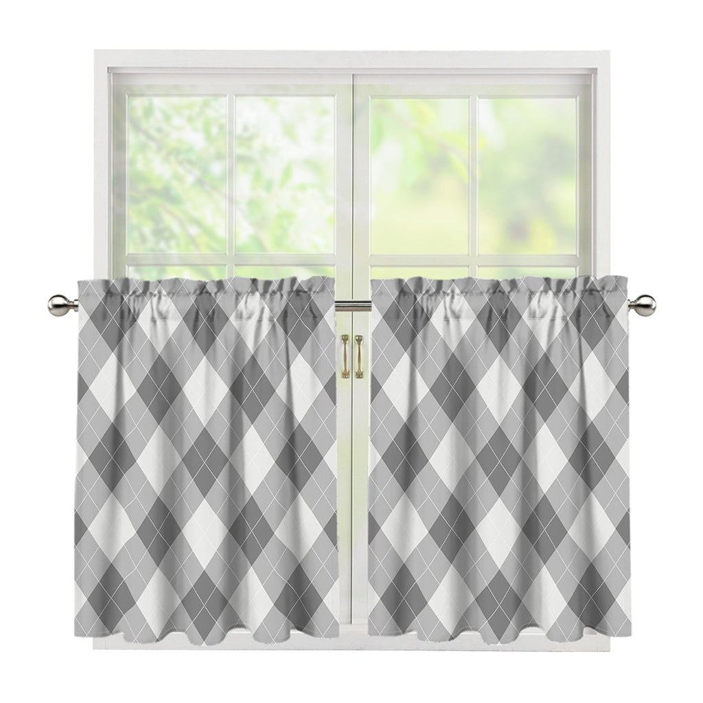 Grey Argyle Pattern Print Tier Curtains