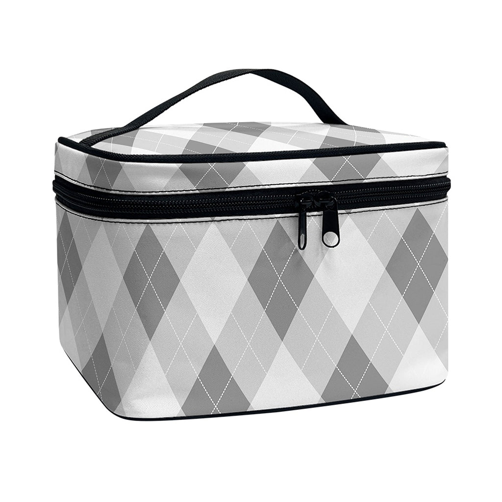 Grey Argyle Pattern Print Travel Makeup Bag