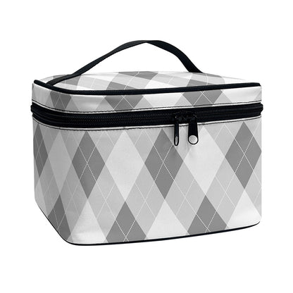 Grey Argyle Pattern Print Travel Makeup Bag