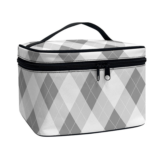 Grey Argyle Pattern Print Travel Makeup Bag