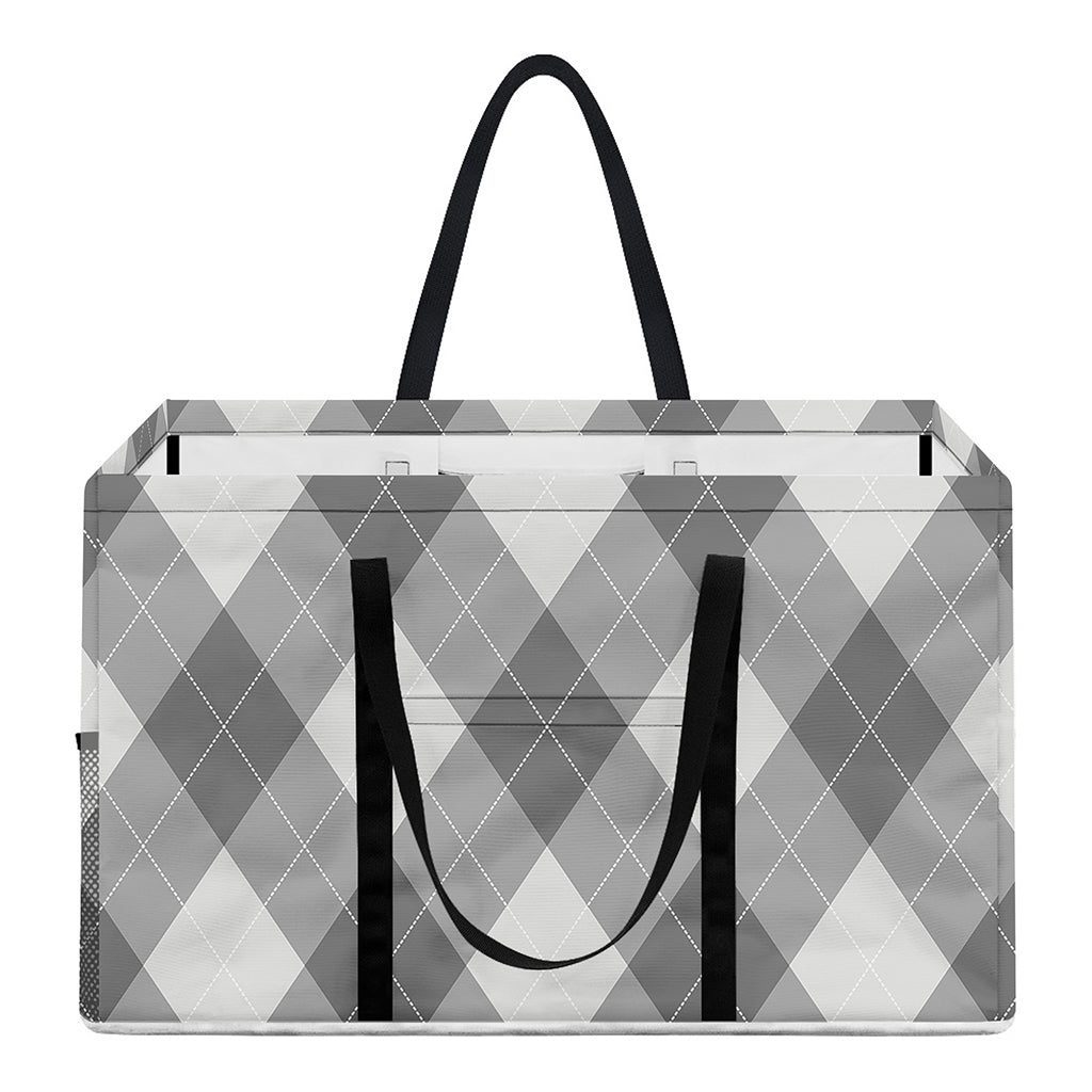 Grey Argyle Pattern Print Utility Tote Bag