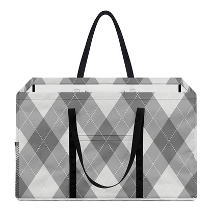 Grey Argyle Pattern Print Utility Tote Bag