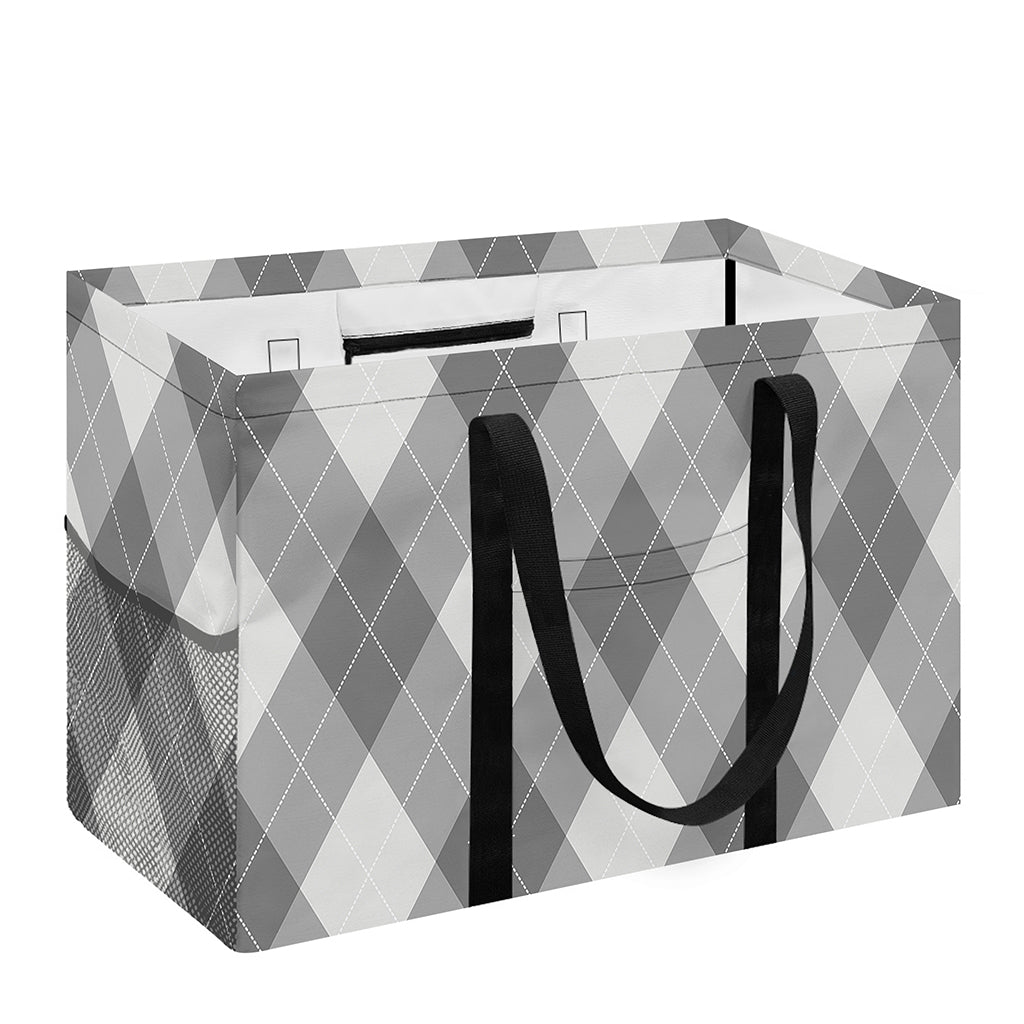 Grey Argyle Pattern Print Utility Tote Bag