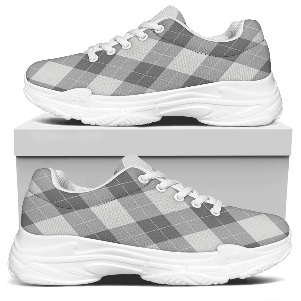 Grey Argyle Pattern Print White Chunky Shoes