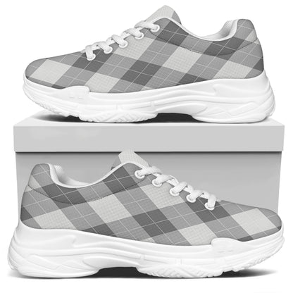 Grey Argyle Pattern Print White Chunky Shoes