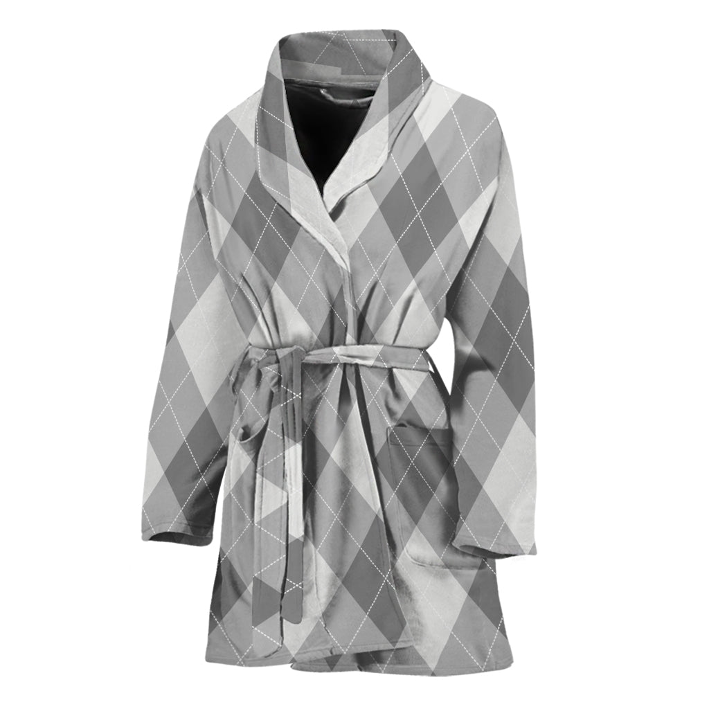 Grey Argyle Pattern Print Women's Bathrobe