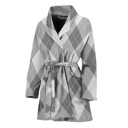 Grey Argyle Pattern Print Women's Bathrobe