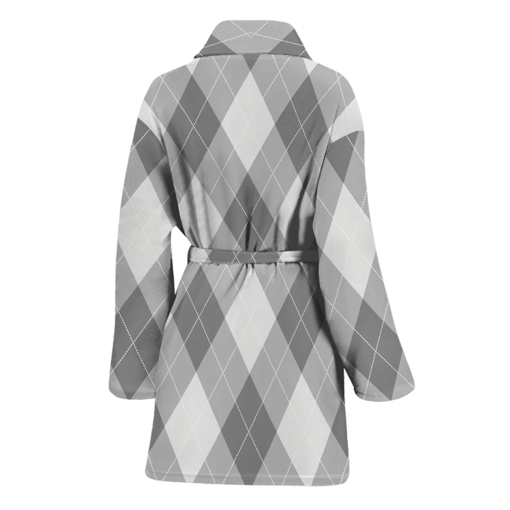 Grey Argyle Pattern Print Women's Bathrobe