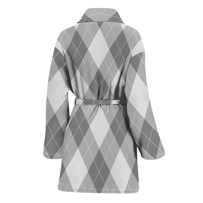 Grey Argyle Pattern Print Women's Bathrobe