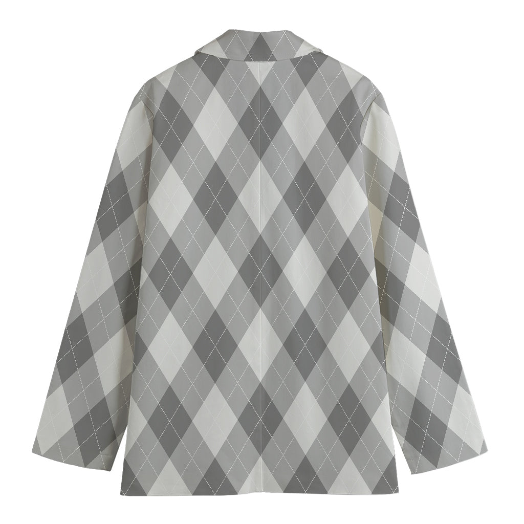 Grey Argyle Pattern Print Women's Blazer