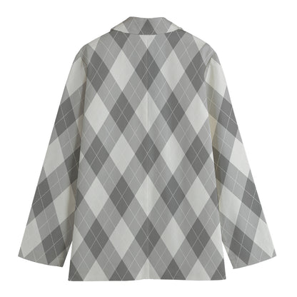 Grey Argyle Pattern Print Women's Blazer
