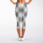 Grey Argyle Pattern Print Women's Capri Leggings