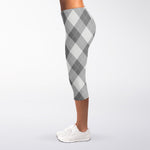 Grey Argyle Pattern Print Women's Capri Leggings