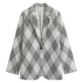 Grey Argyle Pattern Print Women's Cotton Blazer