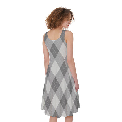 Grey Argyle Pattern Print Women's Sleeveless Dress