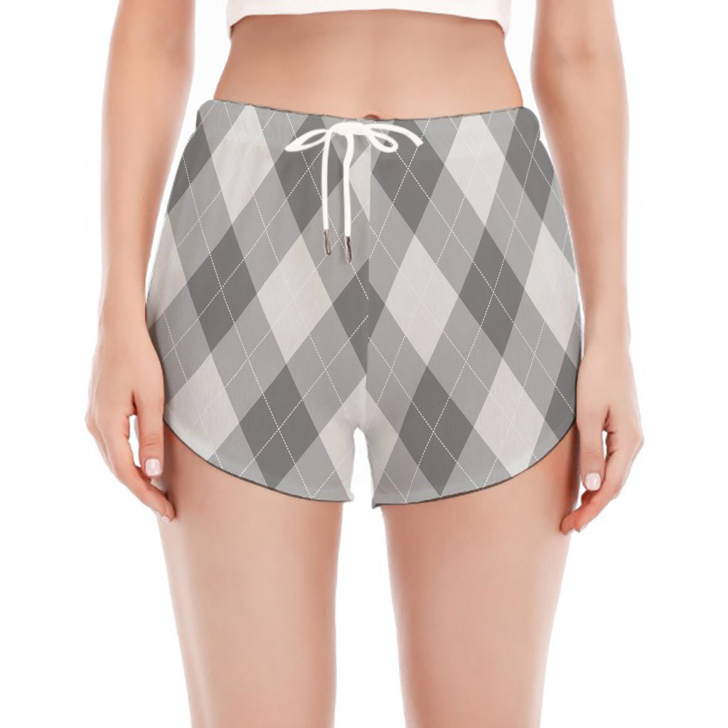 Grey Argyle Pattern Print Women's Split Running Shorts