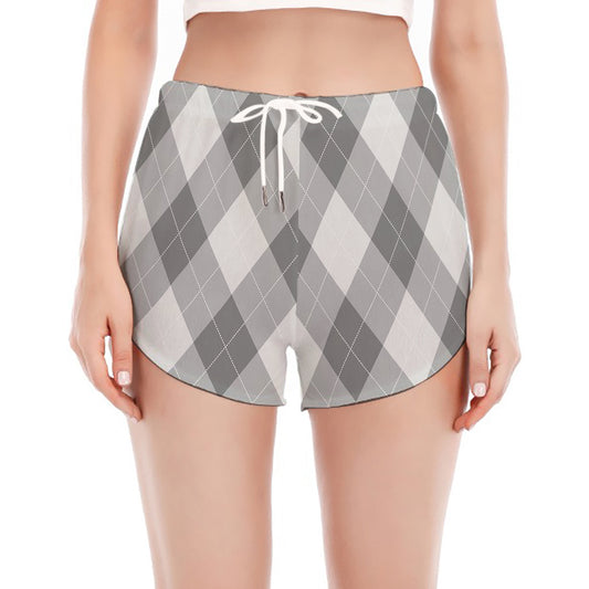 Grey Argyle Pattern Print Women's Split Running Shorts