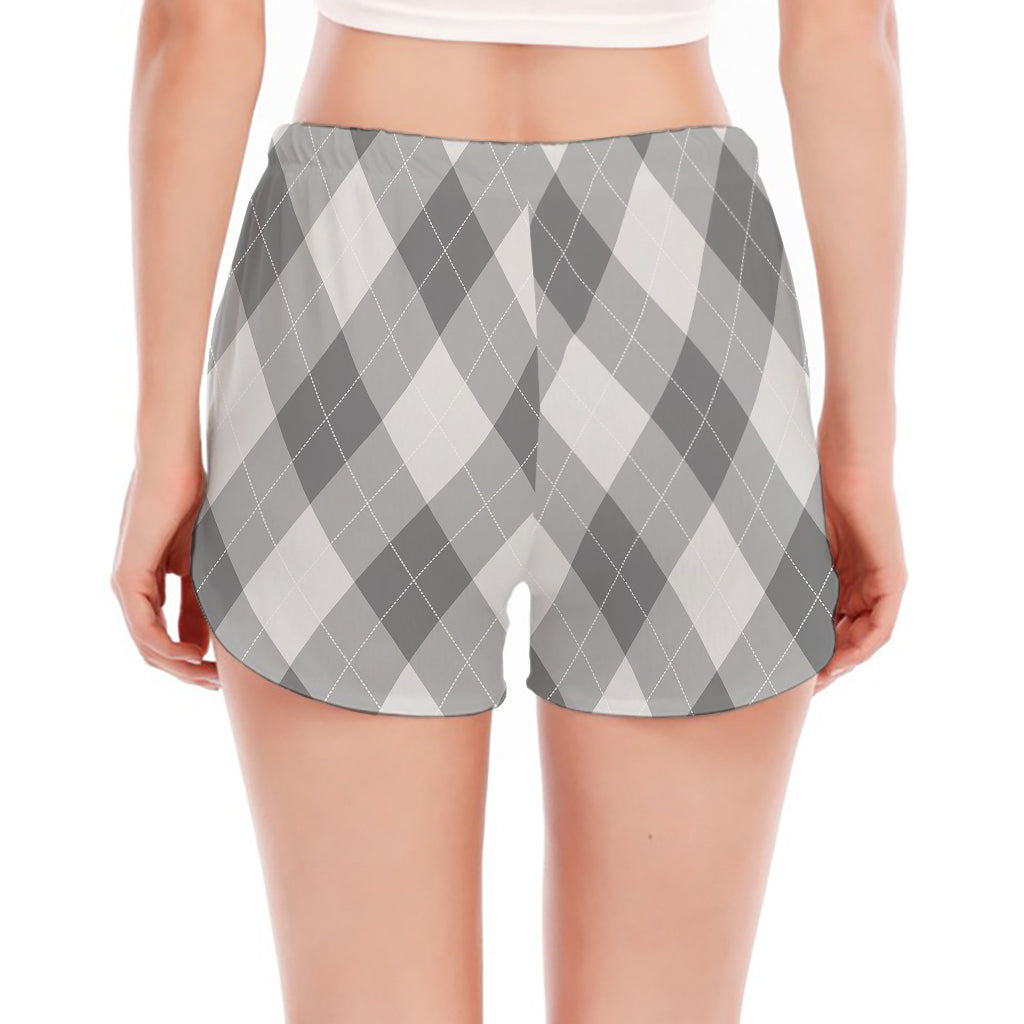Grey Argyle Pattern Print Women's Split Running Shorts