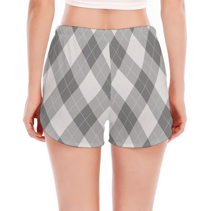 Grey Argyle Pattern Print Women's Split Running Shorts