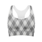 Grey Argyle Pattern Print Women's Sports Bra