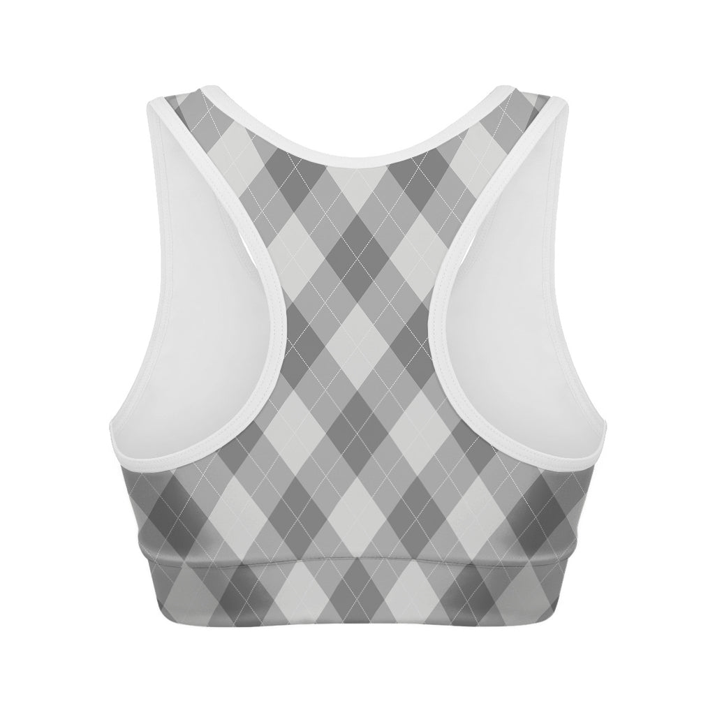 Grey Argyle Pattern Print Women's Sports Bra