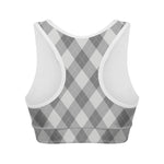 Grey Argyle Pattern Print Women's Sports Bra