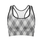 Grey Argyle Pattern Print Women's Sports Bra