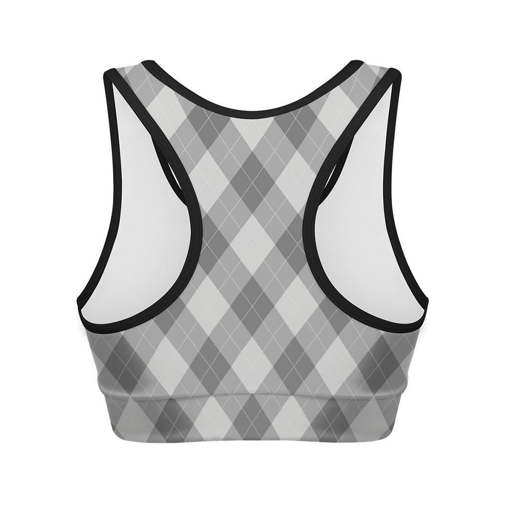 Grey Argyle Pattern Print Women's Sports Bra