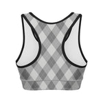 Grey Argyle Pattern Print Women's Sports Bra