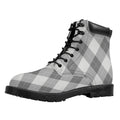 Grey Argyle Pattern Print Padded Collar Lace Up Boots