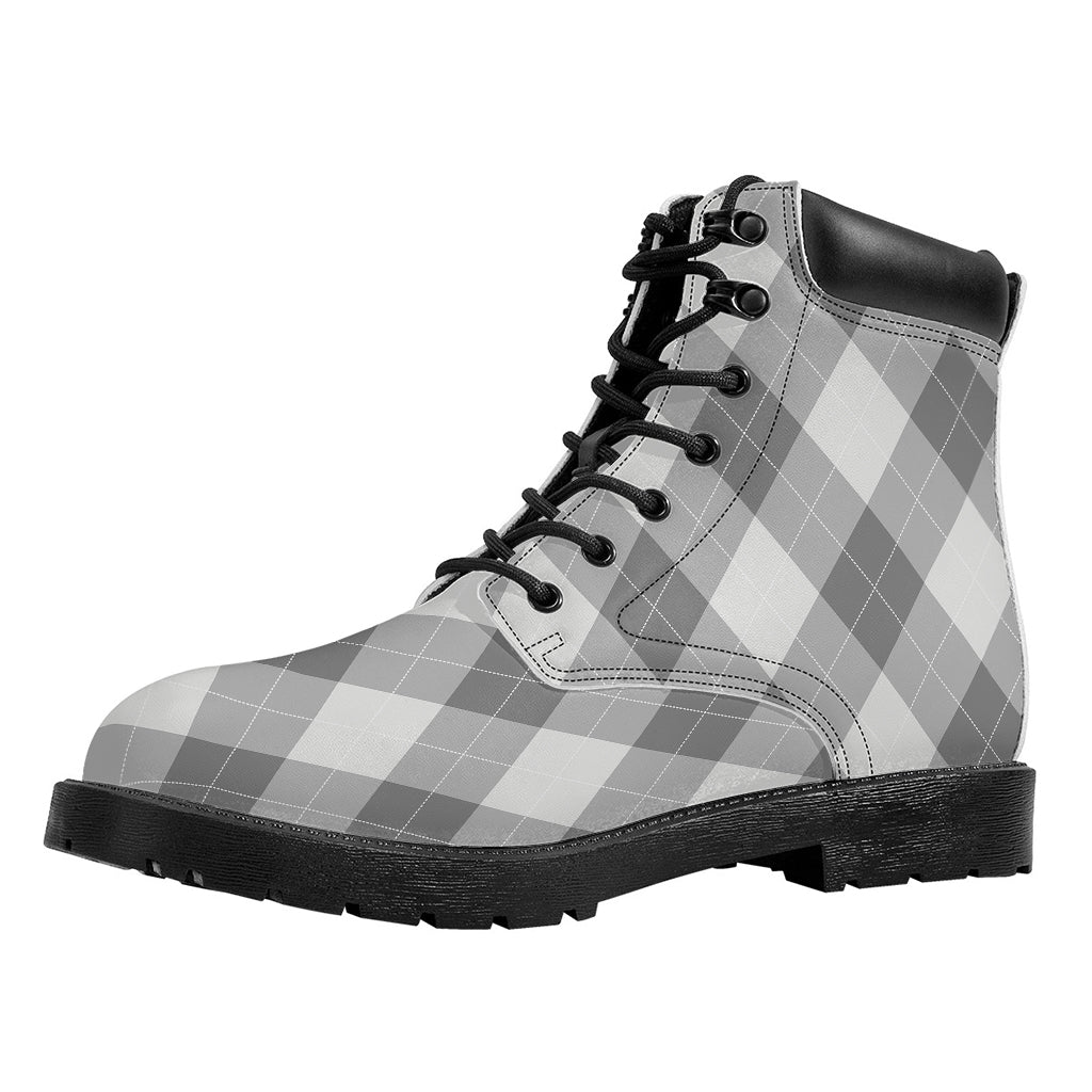 Grey Argyle Pattern Print Work Boots