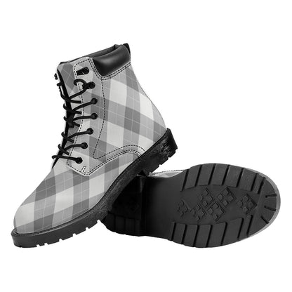 Grey Argyle Pattern Print Work Boots