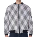 Grey Argyle Pattern Print Zip Sleeve Bomber Jacket